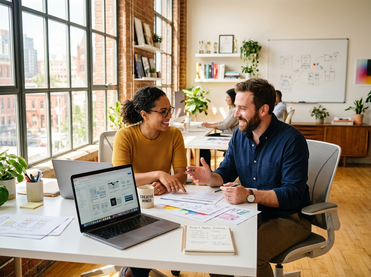 Design team members collaborating at work table