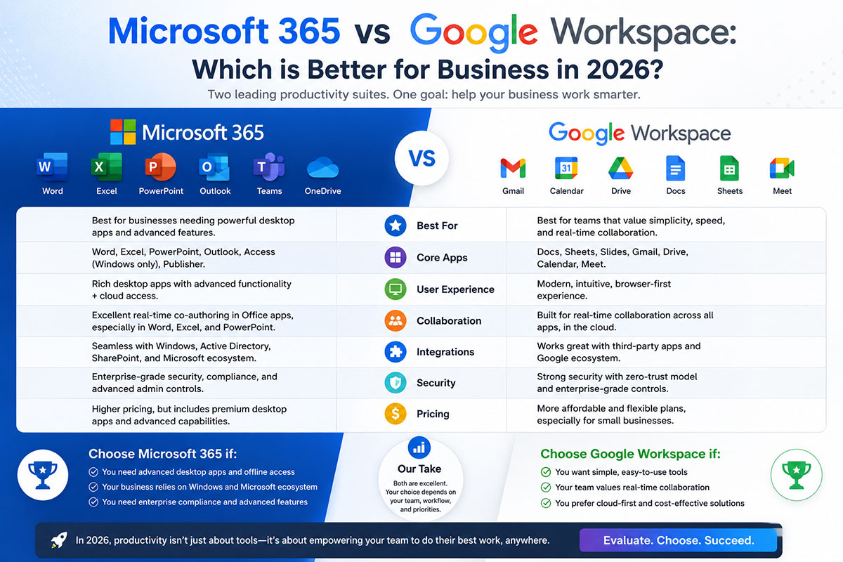 Microsoft 365 vs Google Workspace: Which is Better for Business in 2026?