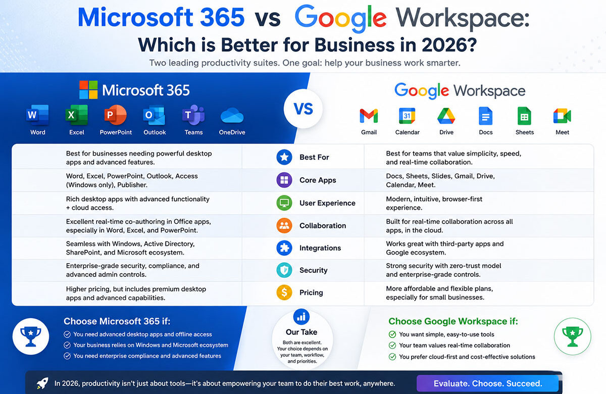 Microsoft 365 vs Google Workspace: Which is Better for Business in 2026?